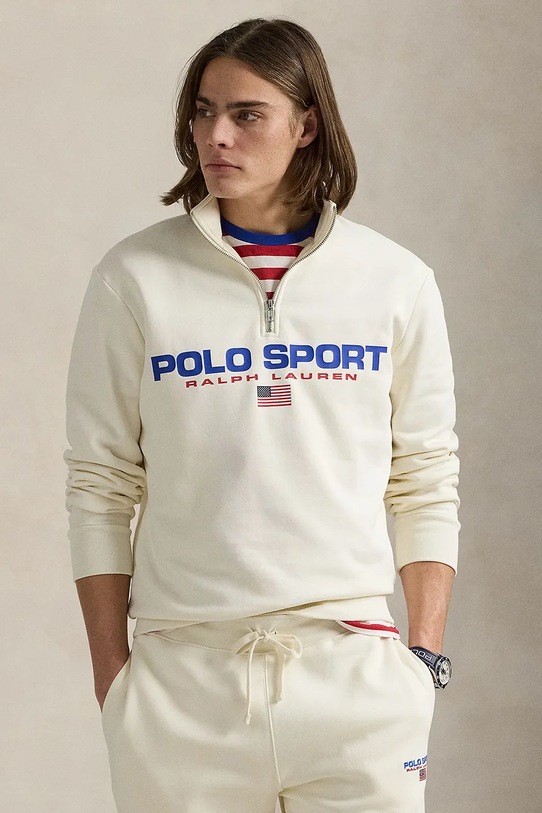 Mikina Polo Ralph Lauren bez kapucne béžová 710835766
