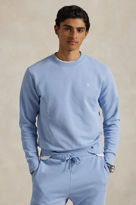 Bombažen pulover Polo Ralph Lauren Brez kapuce modra 710916689