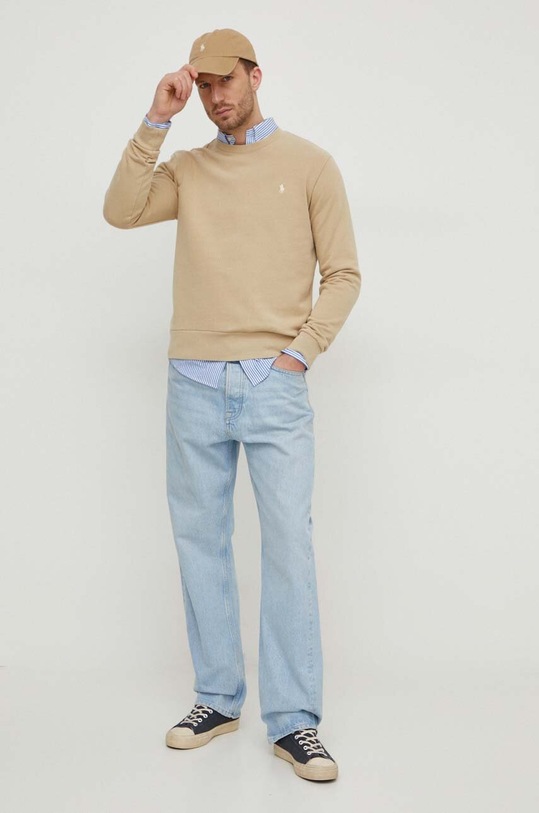 Bavlnená mikina Polo Ralph Lauren 710916689 béžová AW25