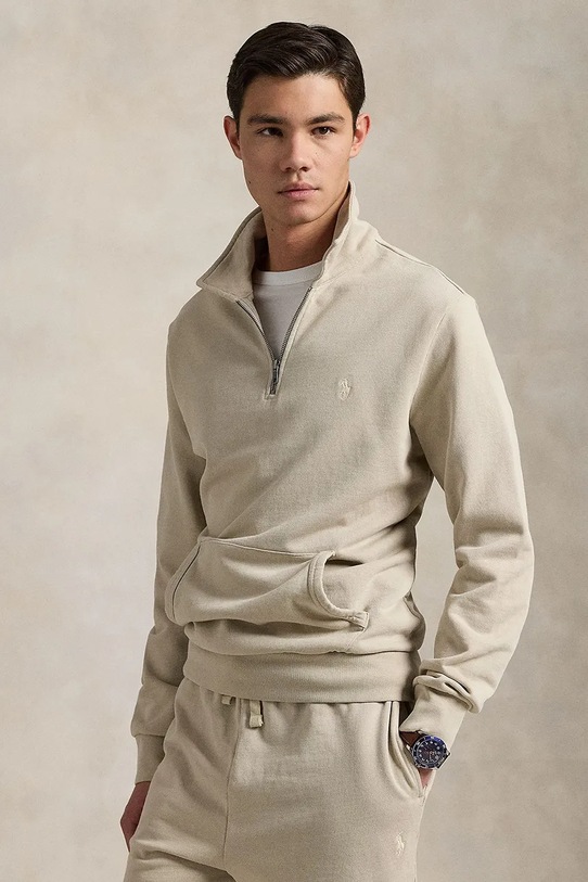 Хлопковая кофта Polo Ralph Lauren гладкий серый 710934601