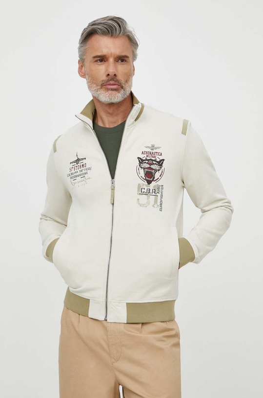 Bavlněná mikina Aeronautica Militare potisk béžová FE1881F501