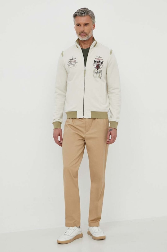 Bavlněná mikina Aeronautica Militare FE1881F501 béžová SS24