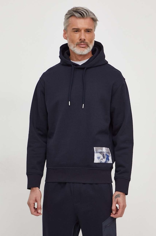 Armani Exchange bluza bawełniana z kapturem granatowy 3DZMLE.ZJ4XZ