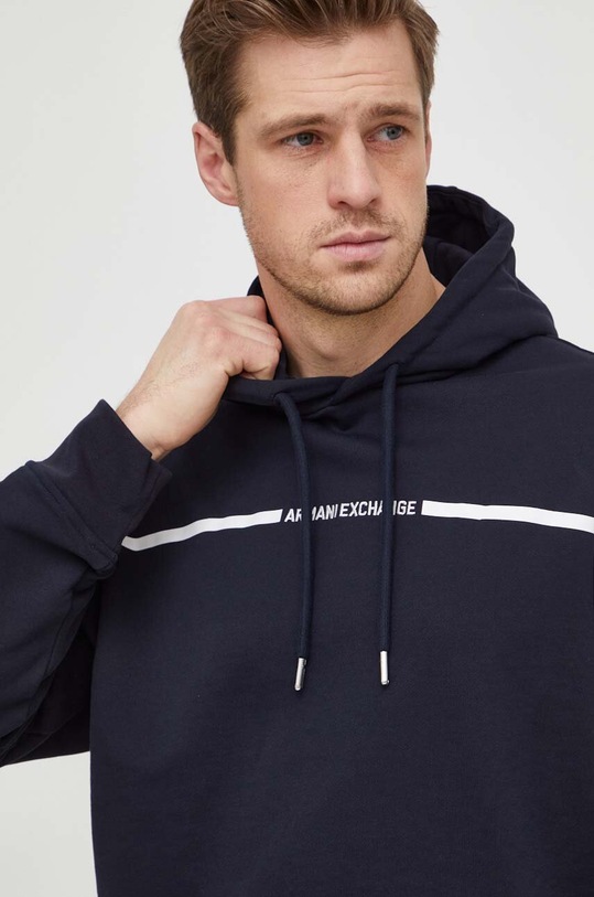 Armani Exchange bluza bawełniana z kapturem granatowy 3DZMLF.ZJ4XZ