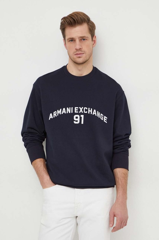 Pamučna dukserica Armani Exchange natpis mornarsko plava 3DZMLK.ZJ4XZ