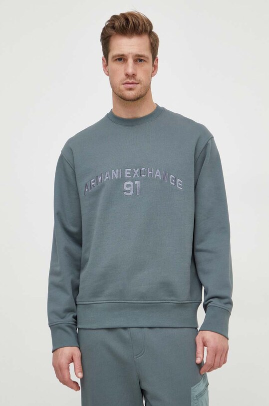 Бавовняна кофта Armani Exchange без капюшона зелений 3DZMLK.ZJ4XZ