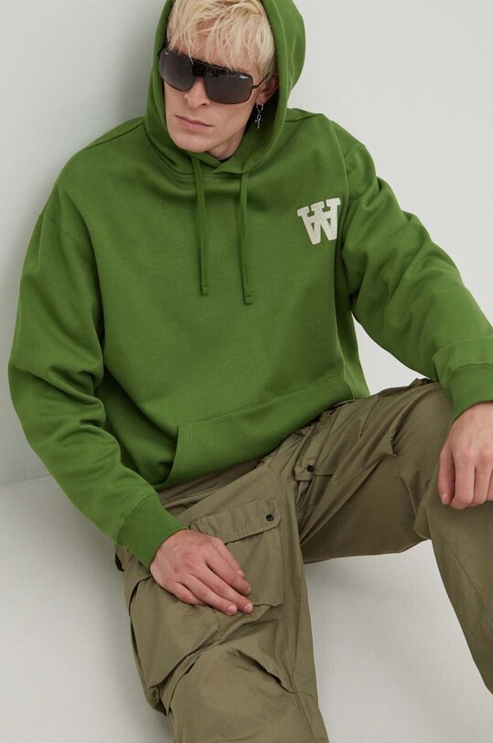 Хлопковая кофта Wood Wood Cass AA Moss Embroidery Hoodie зелёный 10285606.2424