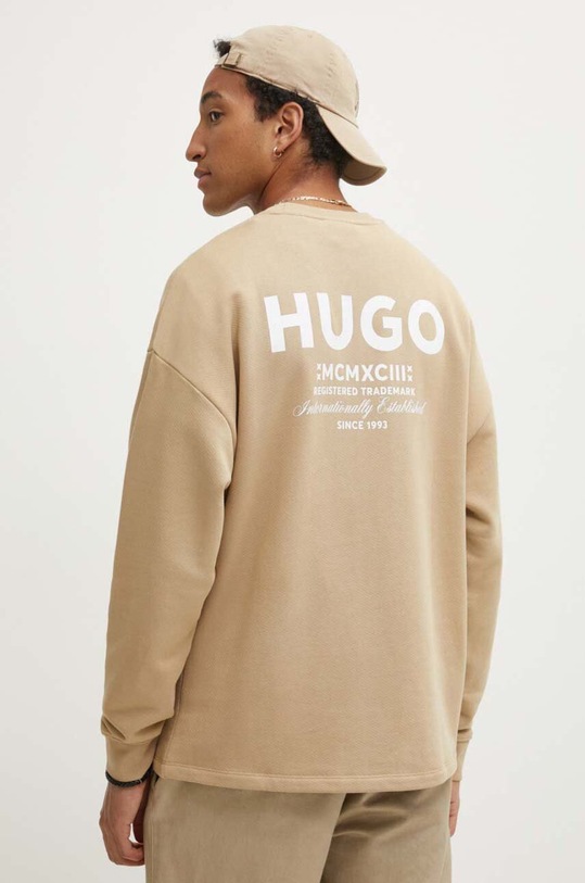 HUGO Blue bluza bawełniana nadruk beżowy 50510732