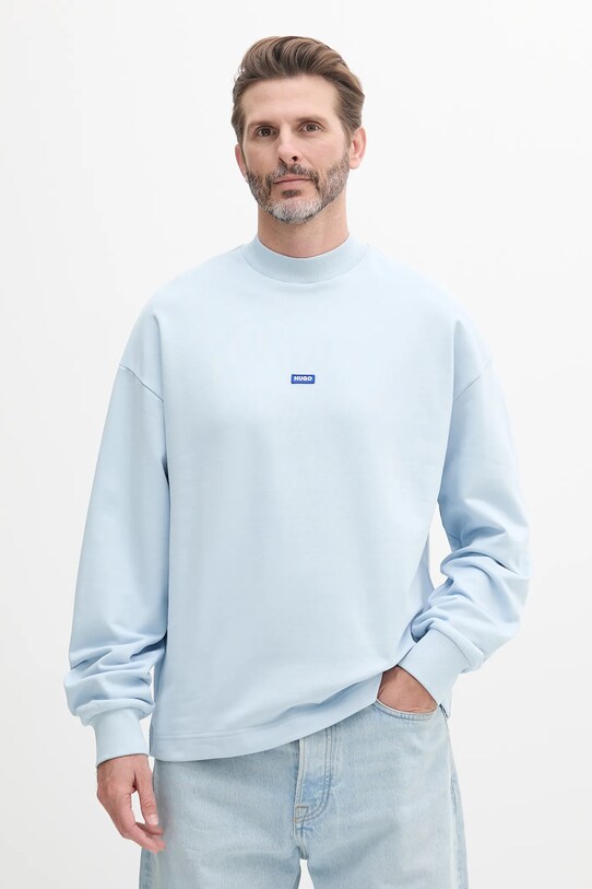 Bombažen pulover Hugo Blue Brez kapuce modra 50522359
