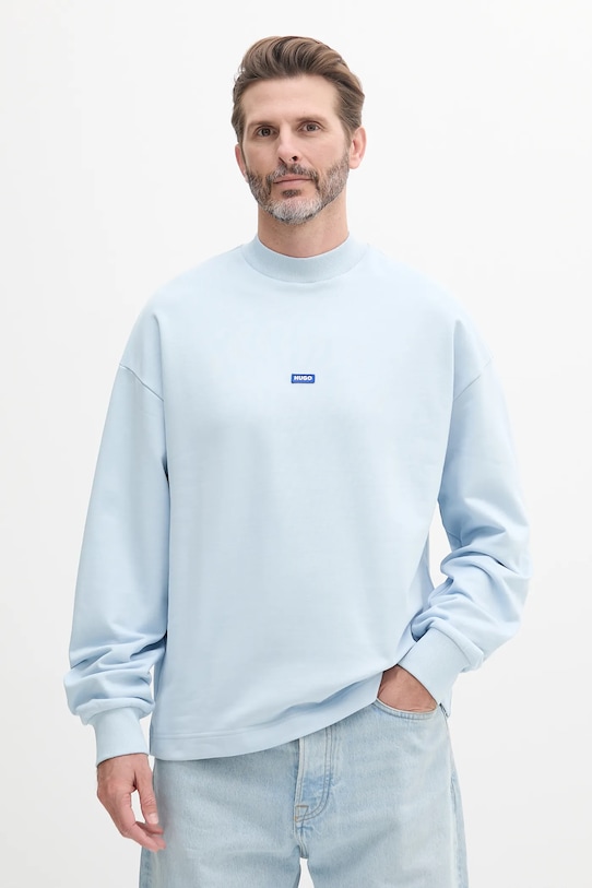 Bombažen pulover Hugo Blue Brez kapuce modra 50522359