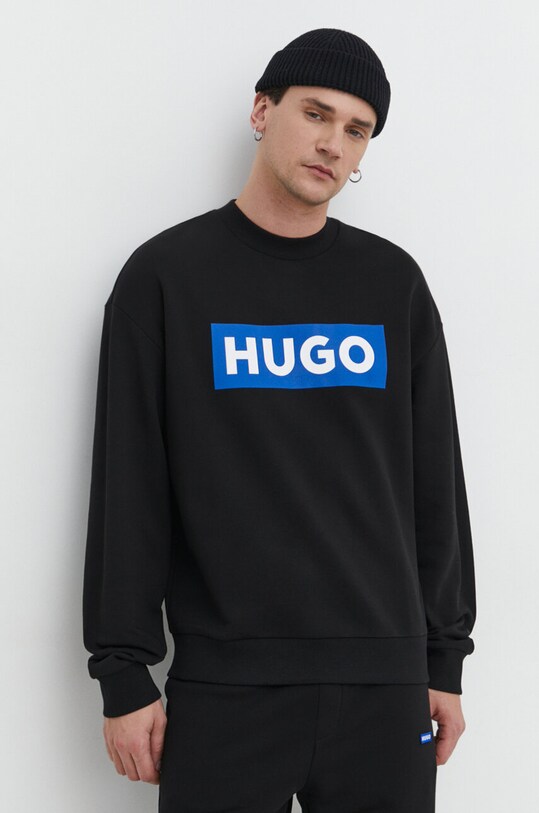 HUGO Blue hanorac de bumbac print negru 50522375