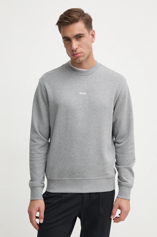 Pamučna dukserica Boss Orange pamuk siva 50514541