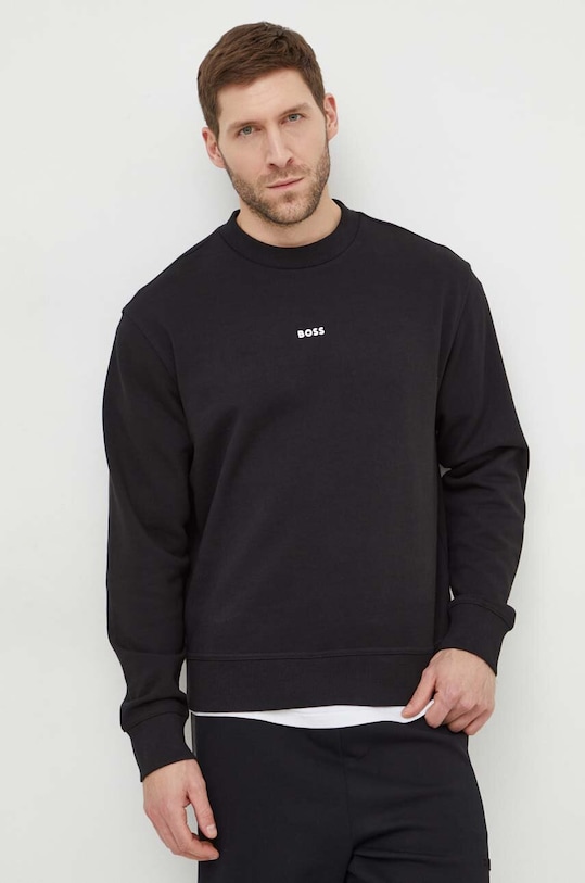 Бавовняна кофта Boss Orange з капюшоном чорний 50514541