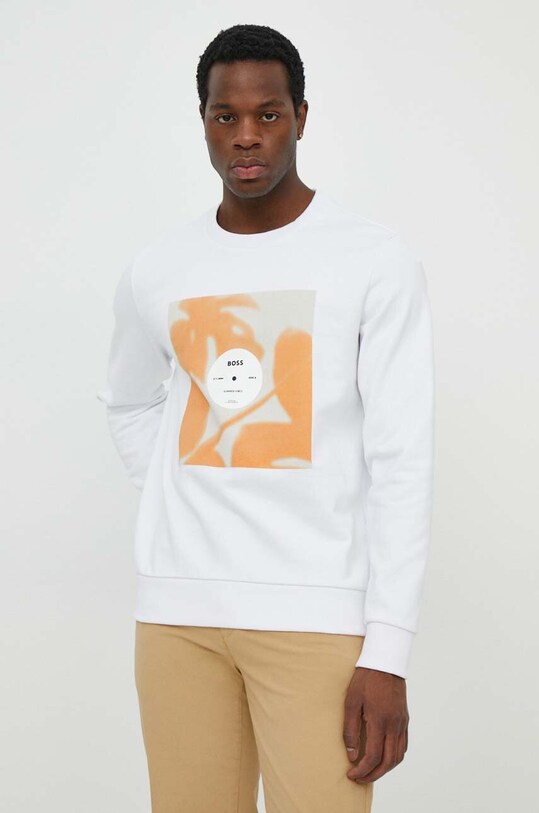 BOSS hanorac de bumbac print alb 50514449