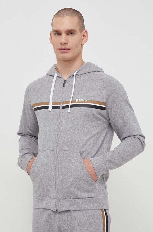 BOSS bluza bawełniana lounge nadruk szary 50515138