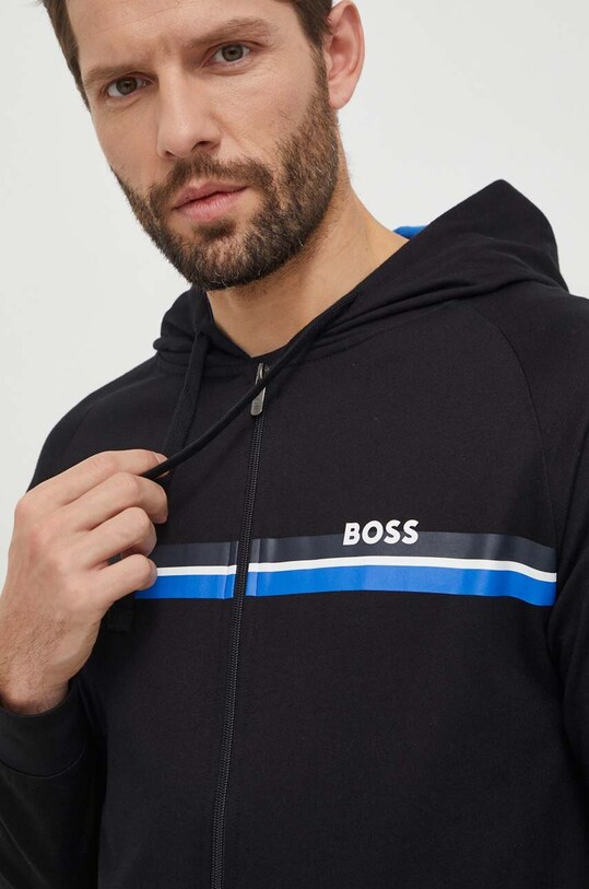 Хлопковая кофта лаунж BOSS с капюшоном чёрный 50515138