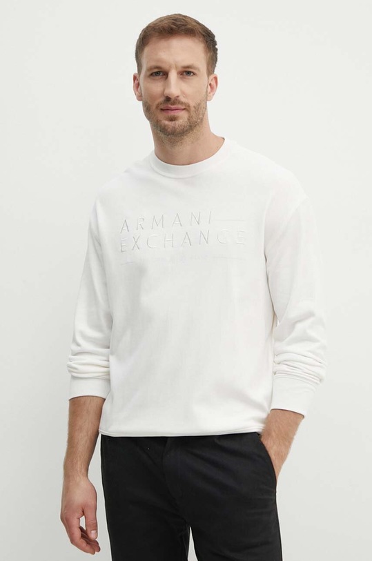 Armani Exchange bluza z domieszką lnu aplikacja biały 3DZMJP.ZJY9Z