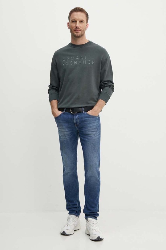 Armani Exchange bluza z domieszką lnu 3DZMJP.ZJY9Z zielony SS24