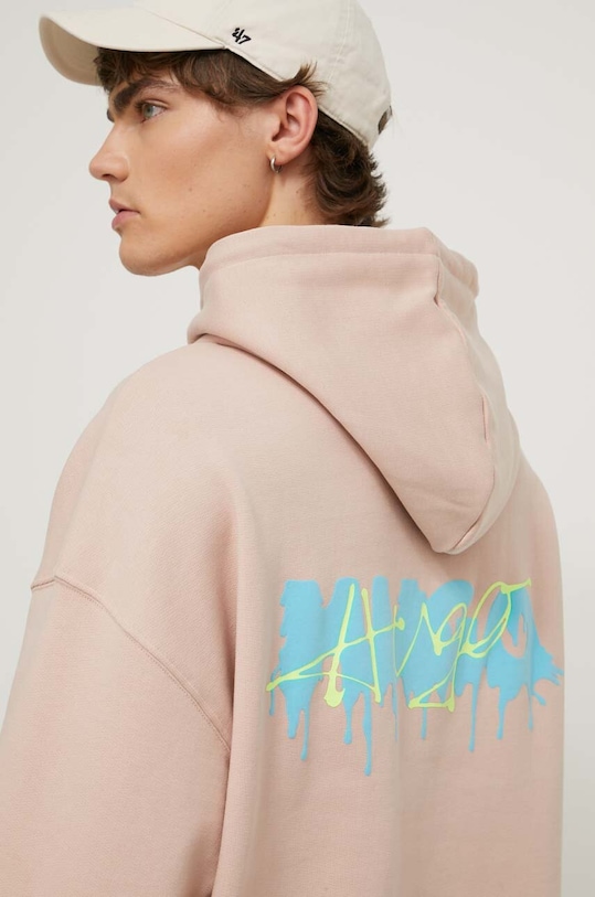 Βαμβακερή μπλούζα HUGO στάμπα ροζ 50509979