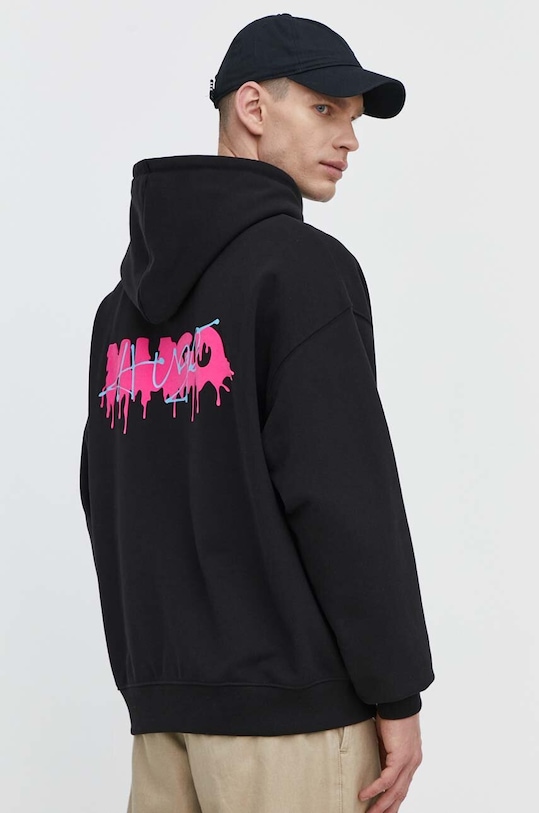 Bavlněná mikina HUGO s kapucí černá 50509979