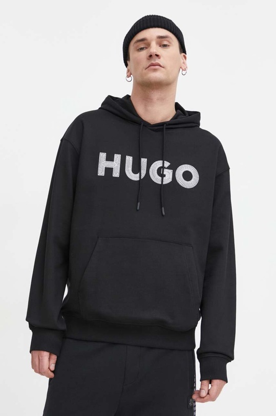 HUGO bluza bawełniana z kapturem czarny 50509975