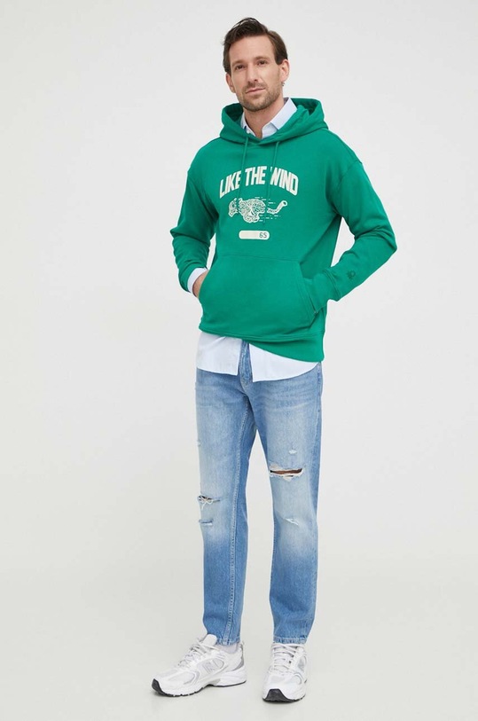 Bavlněná mikina United Colors of Benetton 3L0XU201E zelená SS24