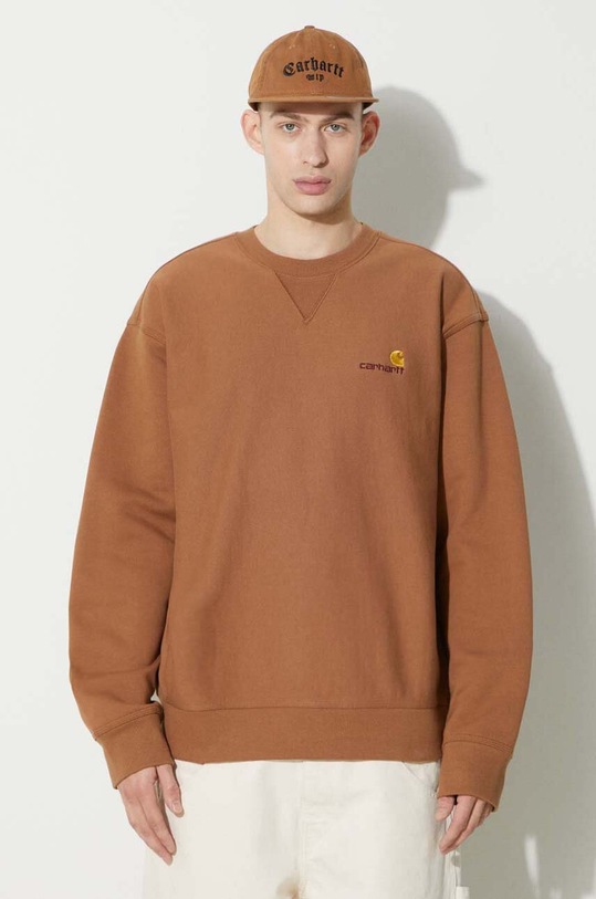 Mikina Carhartt WIP American Script Sweat nášivka hnedá I025475.HZXX