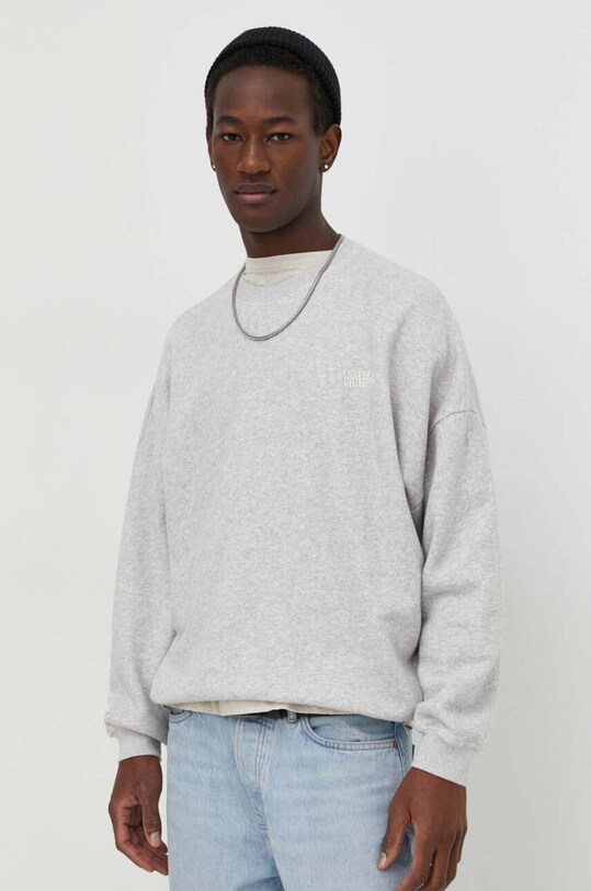 American Vintage bluza bawełniana SWEAT ML COL ROND nadruk szary MKOD03BE24