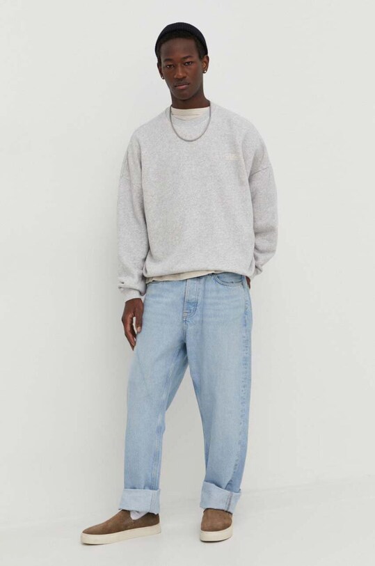 American Vintage bluza bawełniana SWEAT ML COL ROND MKOD03BE24 szary SS24