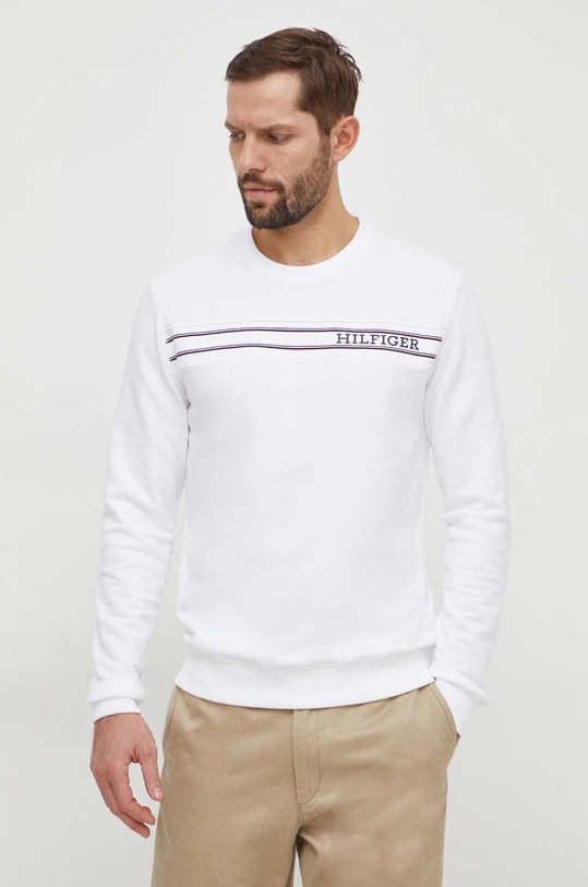 Mikina Tommy Hilfiger bez kapuce bílá UM0UM03197