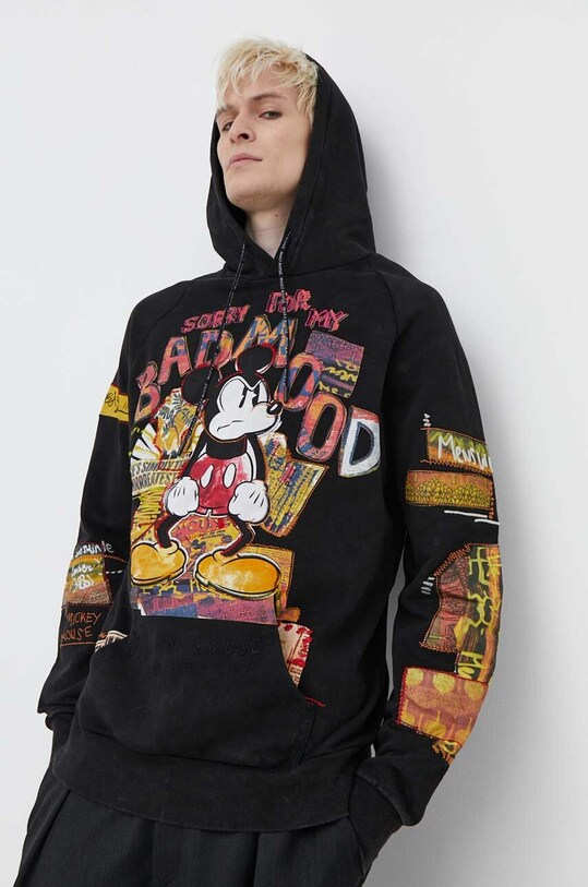Desigual hanorac de bumbac MICKEY BAD MOOD imprimeu negru 24SMSK15