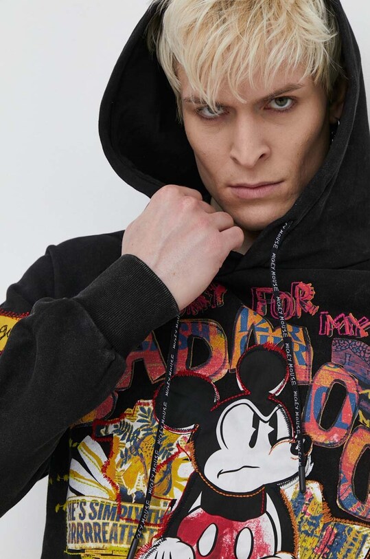 Desigual hanorac de bumbac MICKEY BAD MOOD negru 24SMSK15