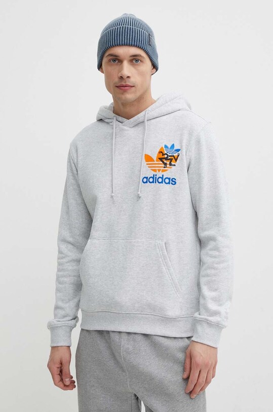 Bavlněná mikina adidas Originals s kapucí šedá IS2913