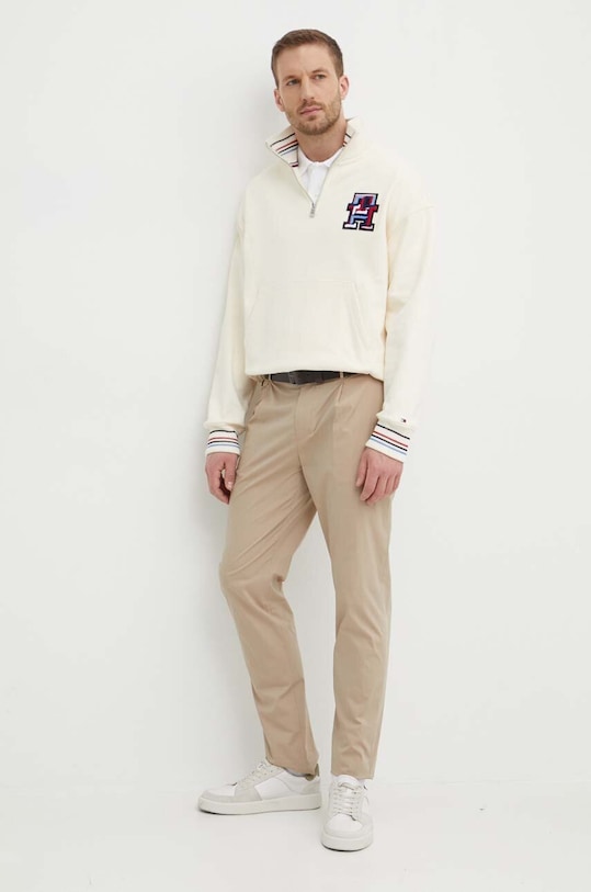 Βαμβακερή μπλούζα Tommy Hilfiger MW0MW34412 μπεζ SS24