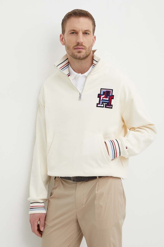 Βαμβακερή μπλούζα Tommy Hilfiger μπεζ MW0MW34412