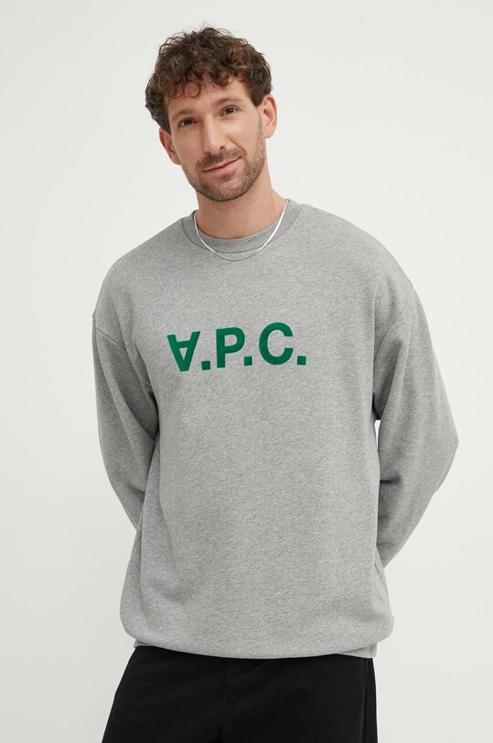 Bavlněná mikina A.P.C. Sweat Eliot bez kapuce šedá COFDX.H27836.PLB
