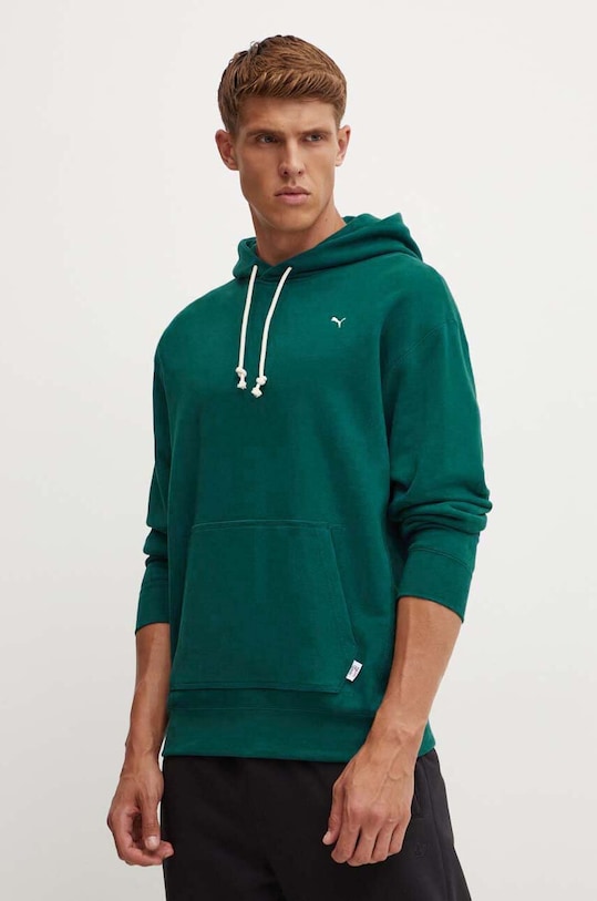 Бавовняна кофта Puma з капюшоном зелений 624011