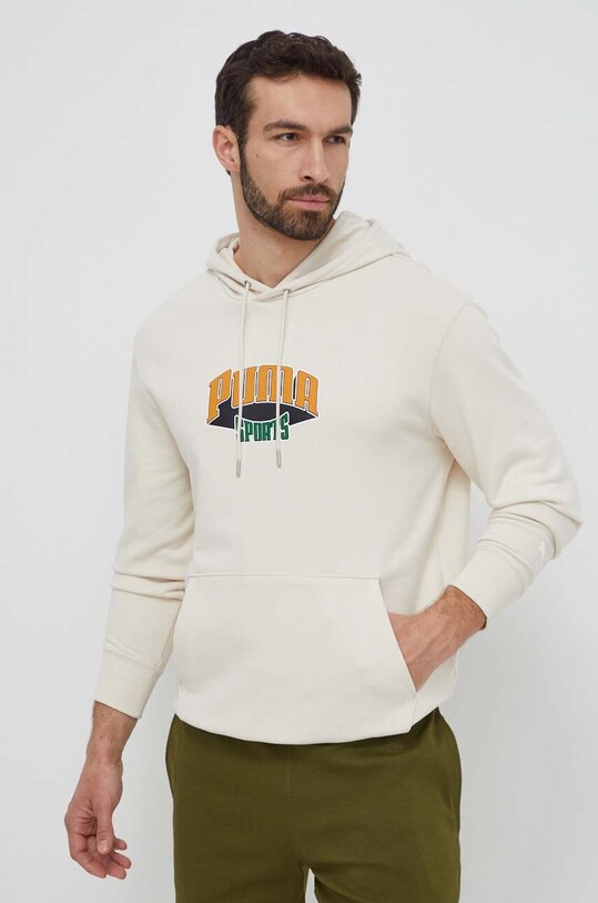 Хлопковая кофта Puma с капюшоном бежевый 624396