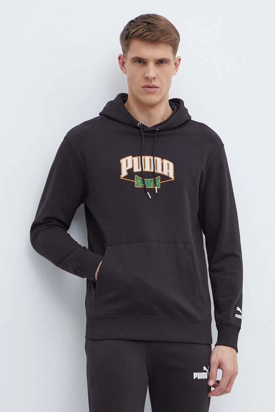 Бавовняна кофта Puma з капюшоном чорний 624396