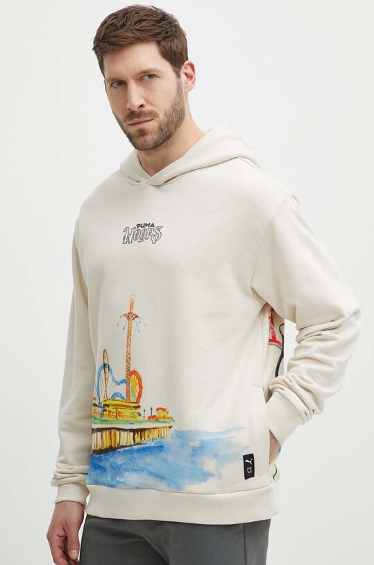 Pamučna dukserica Puma print bež 624735