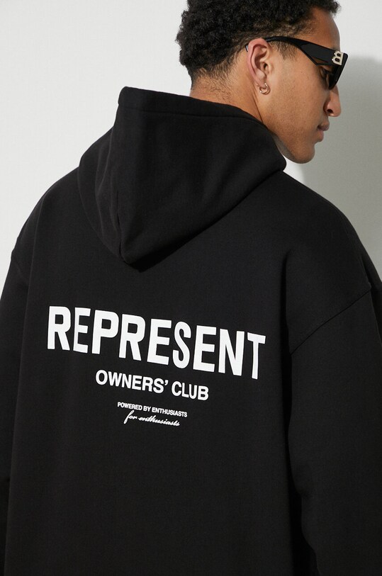 Bavlněná mikina Represent Owners Club Hoodie potisk černá OCM407.01