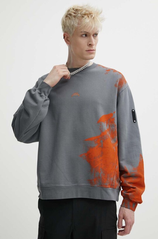 A-COLD-WALL* hanorac de bumbac Brushstroke Crewneck print gri ACWMW184