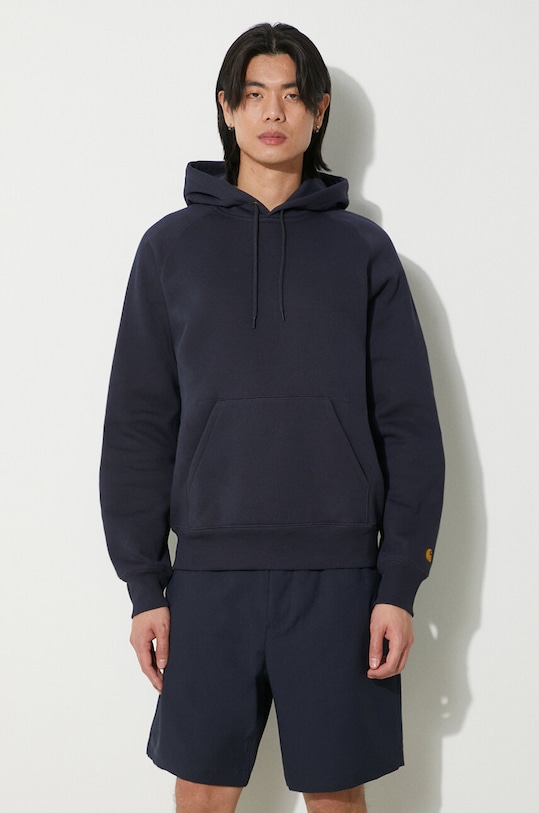 Μπλούζα Carhartt WIP Hooded Chase Sweat απλό σκούρο μπλε I033661.00HXX