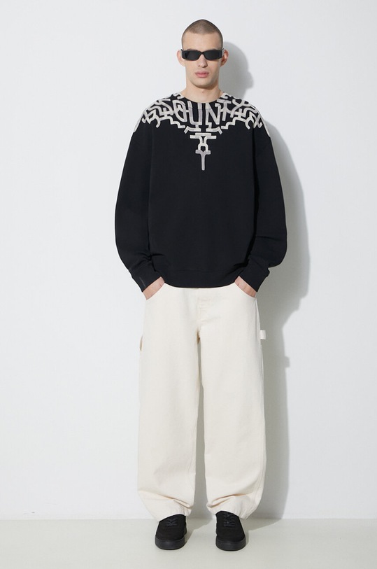 Bavlněná mikina Marcelo Burlon Graffiti Wings Comfort Crew CMBA097S24FLE001100C černá SS24