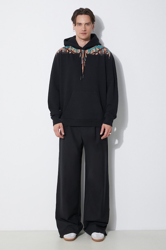 Бавовняна кофта Marcelo Burlon Grizzly Wings Regular Hoodie CMBB007S24FLE0021020 чорний SS24