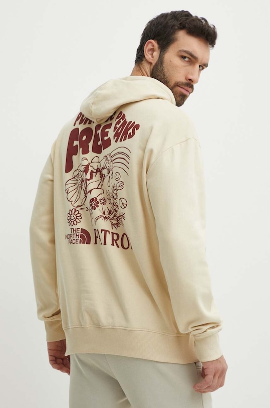 Bavlněná mikina The North Face s kapucí béžová NF0A87DV3X41