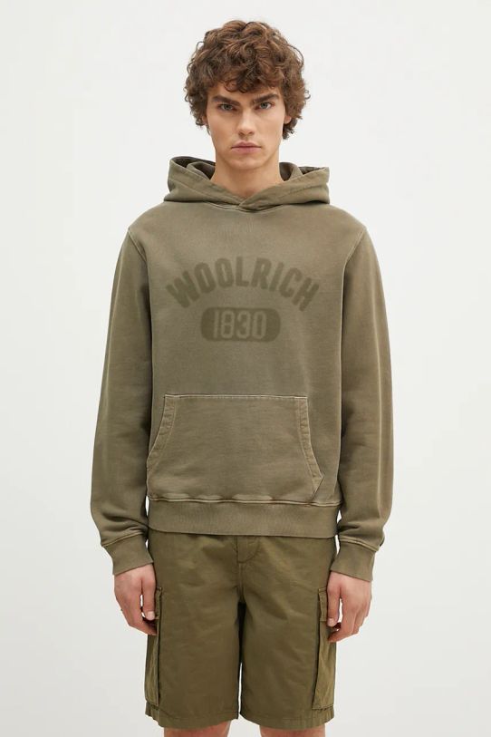 Woolrich felpa in cotone Garment Dyed Logo Hoodie stampa all-over verde CFWOSW0220MRUT3686