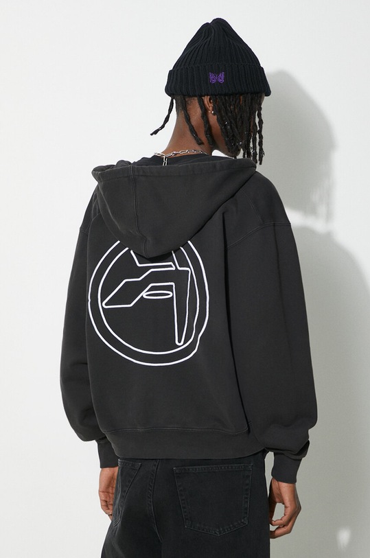 AMBUSH bluza bawełniana Embroidered Emblem Zip Up z kapturem czarny BMBE002S24FLE0011001