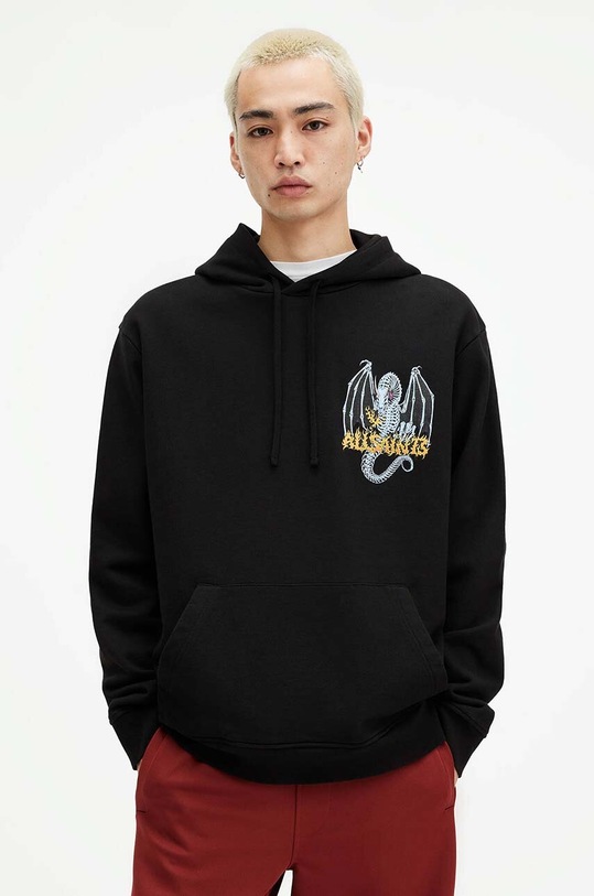 Bavlněná mikina AllSaints DRAGONSKULL s kapucí černá MG538Z