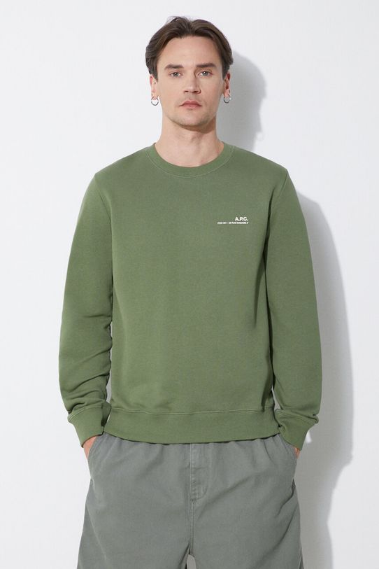 Памучен суичър A.P.C. sweat item изчистен зелен COFBQ.H27608.KAE